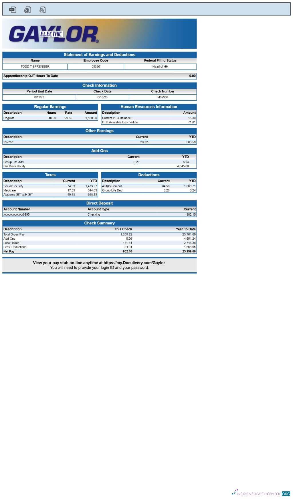 Download Gaylor Electric statement of earnings and deductions   pay stub.pdf, 1 Photoshop template